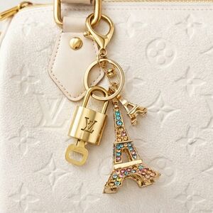 Louis Vuitton Gold Lock 🔒 Authentic LV Key + Unbranded Eiffel Tower Bag Charm